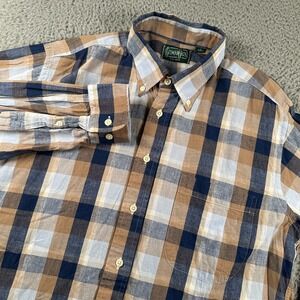 Gitman Bros Shirt Mens Large Multicolor Stripe Check Linen Blend Button Down USA